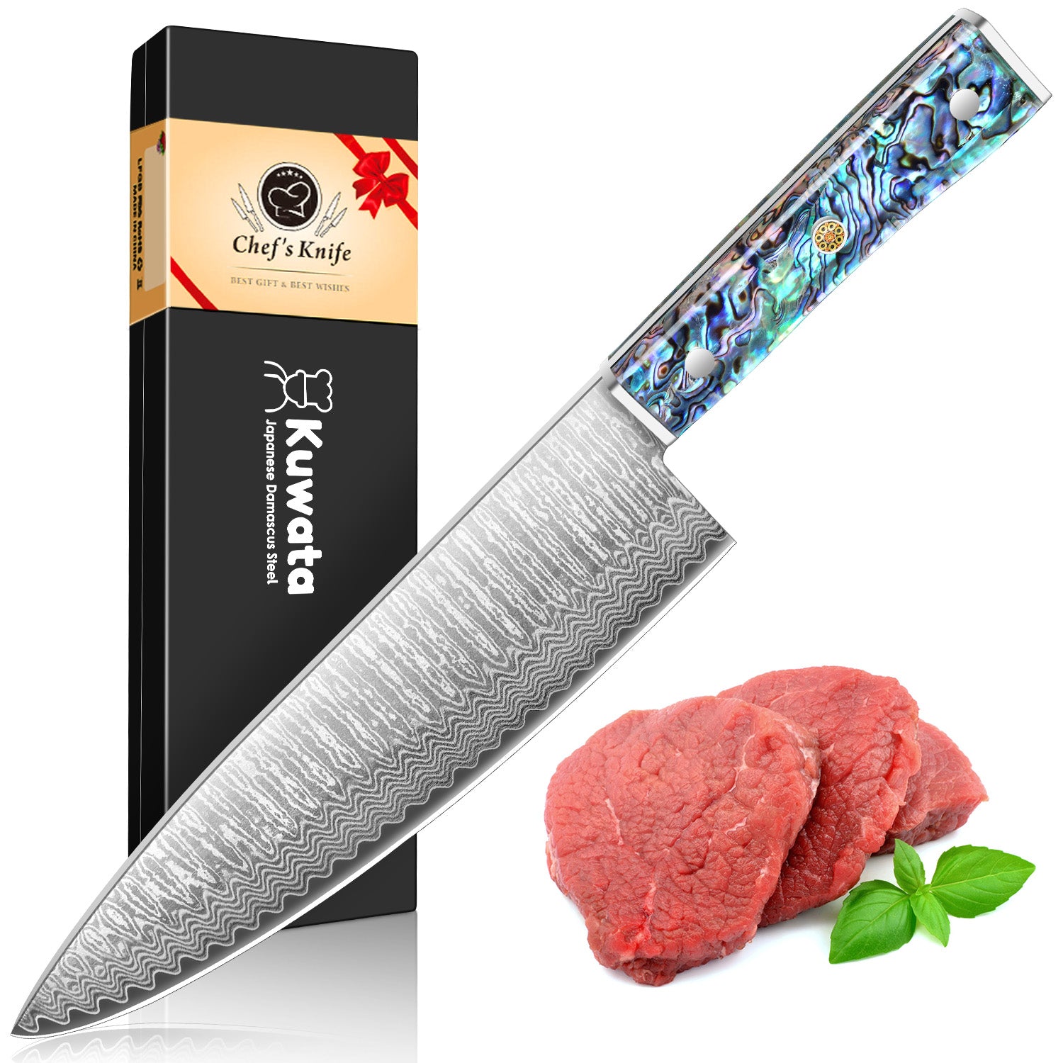 Japanese Knife 10Cr15MOV Blade with Hand Forged Hammer Pattern Chef Knife