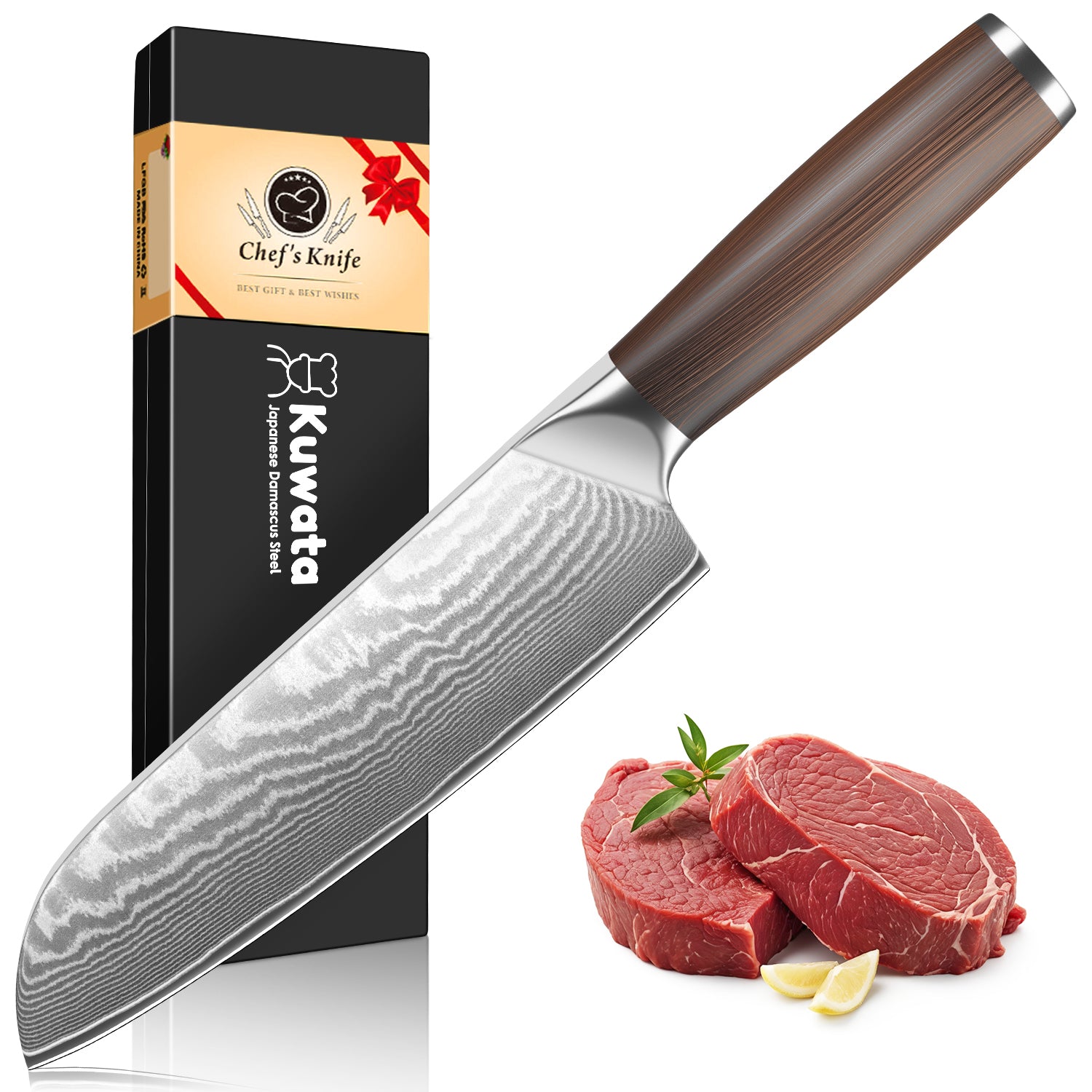 7 Inch Japanese Santoku Knife, Ultra Sharp High Carbon Stainless Steel Kitchen Knife