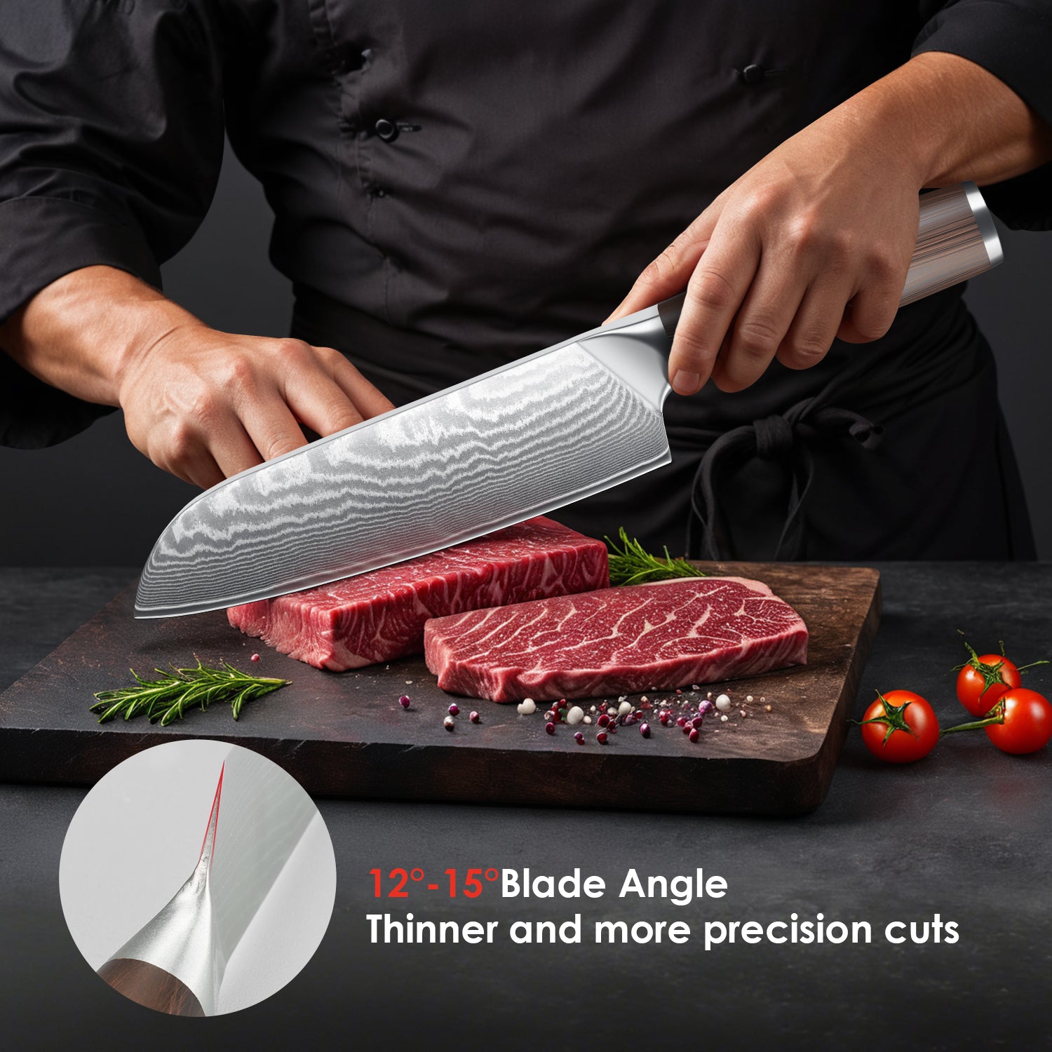 7 Inch Japanese Santoku Knife, Ultra Sharp High Carbon Stainless Steel Kitchen Knife