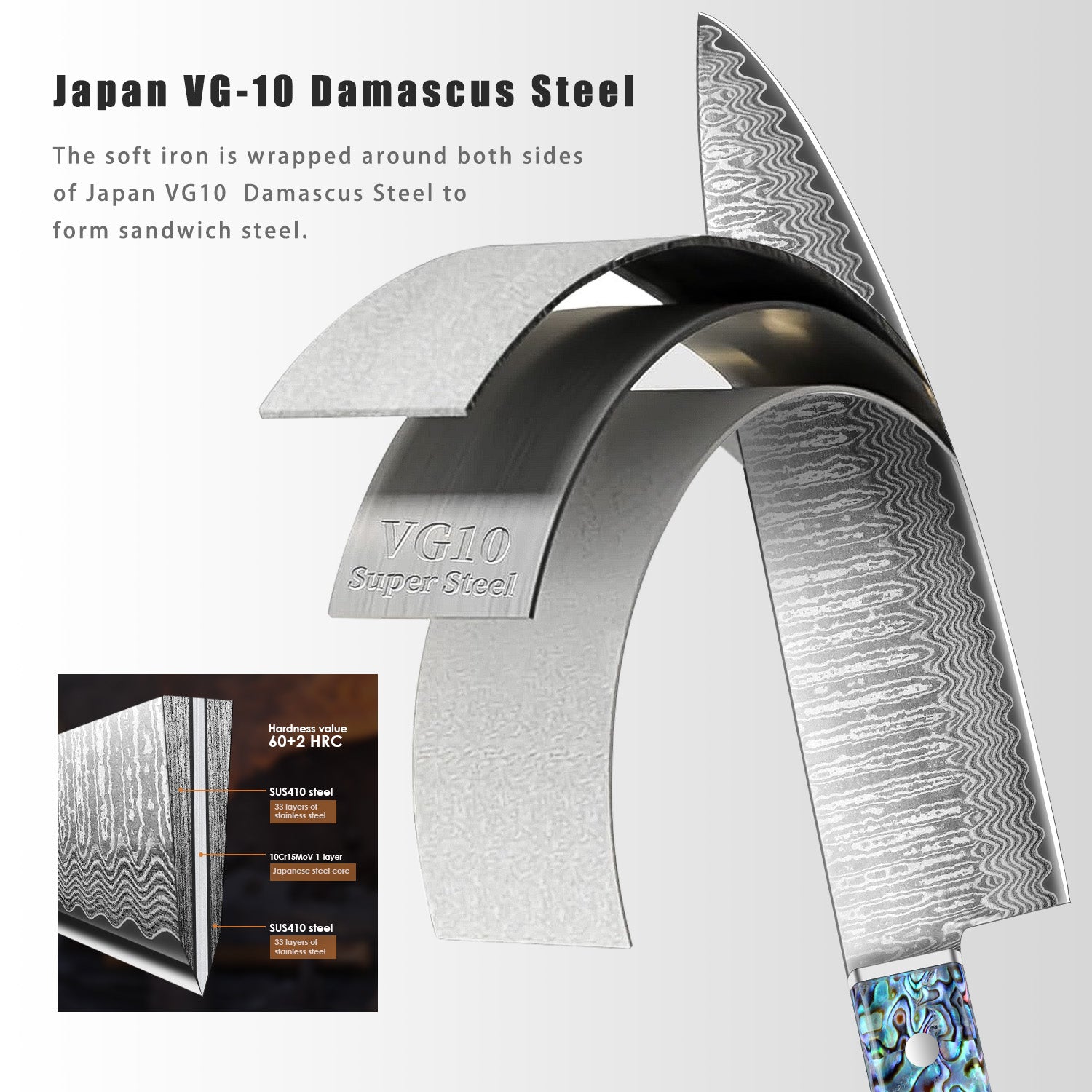 Japanese Knife 10Cr15MOV Blade with Hand Forged Hammer Pattern Chef Knife