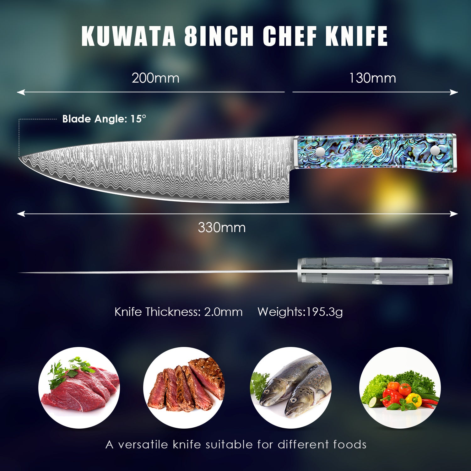 Japanese Knife 10Cr15MOV Blade with Hand Forged Hammer Pattern Chef Knife