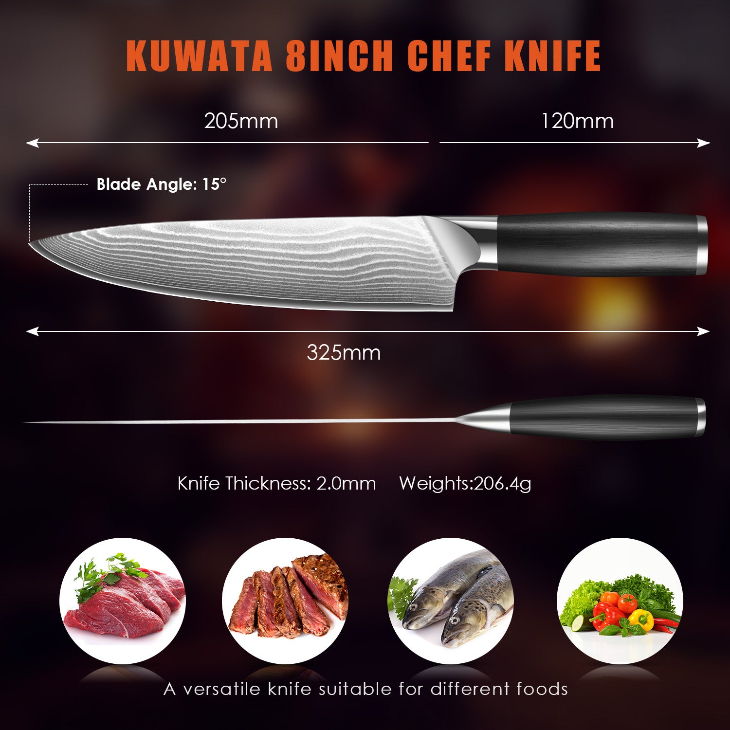 Professional Japanese VG10 Damascus Steel Kitchen Chefs Knife 8 Inch