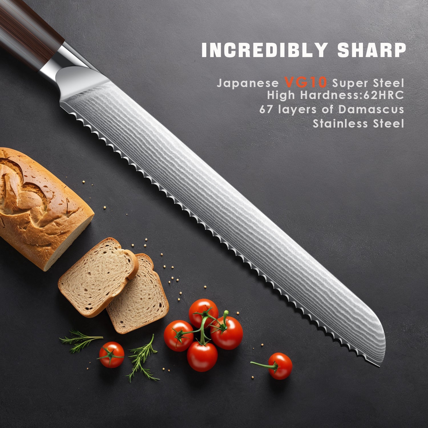 Bread Knife for Homemade Bread, 10 Inch Multifunction Serrated Knife