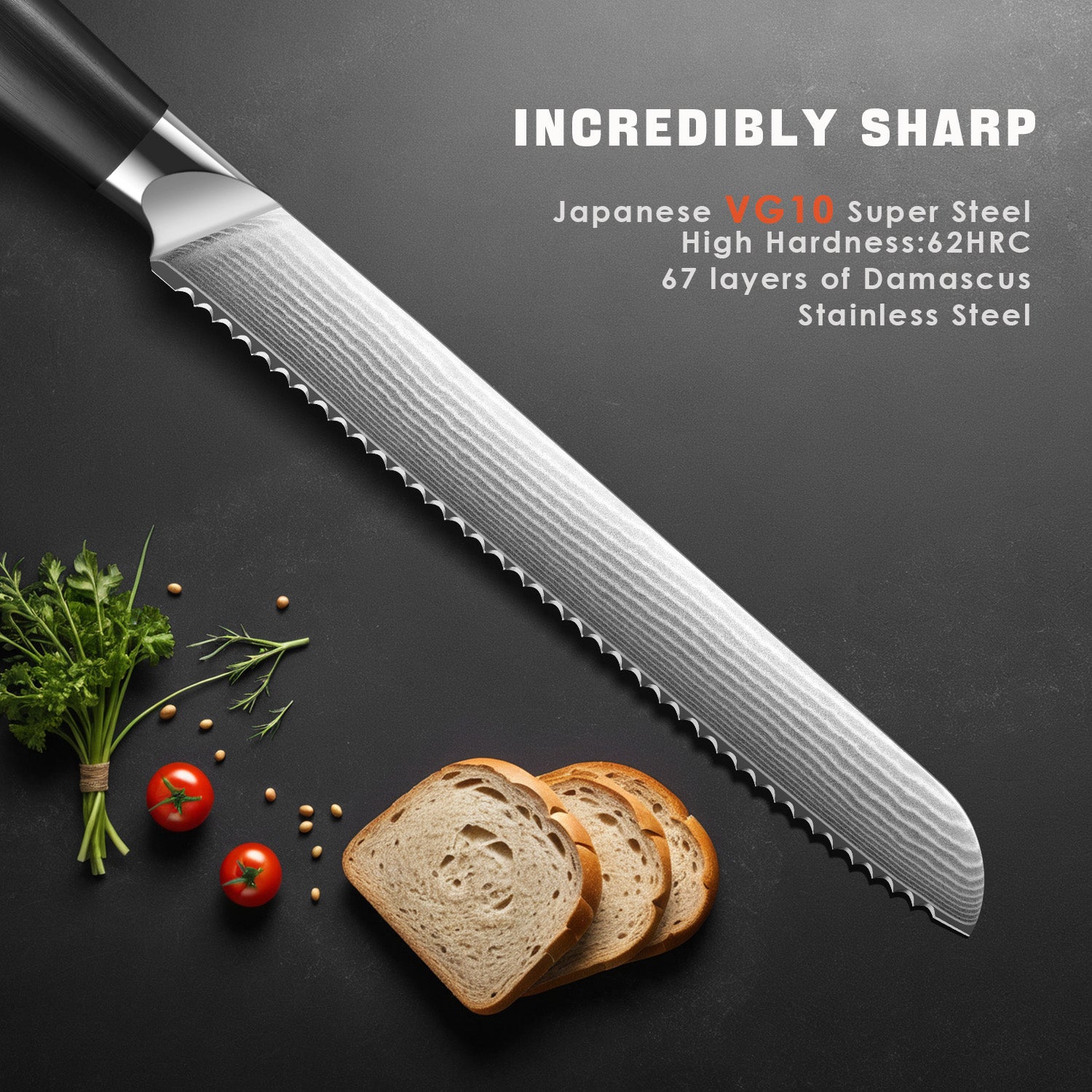 Bread Knife for Homemade Bread, 10 Inch Multifunction Serrated Knife