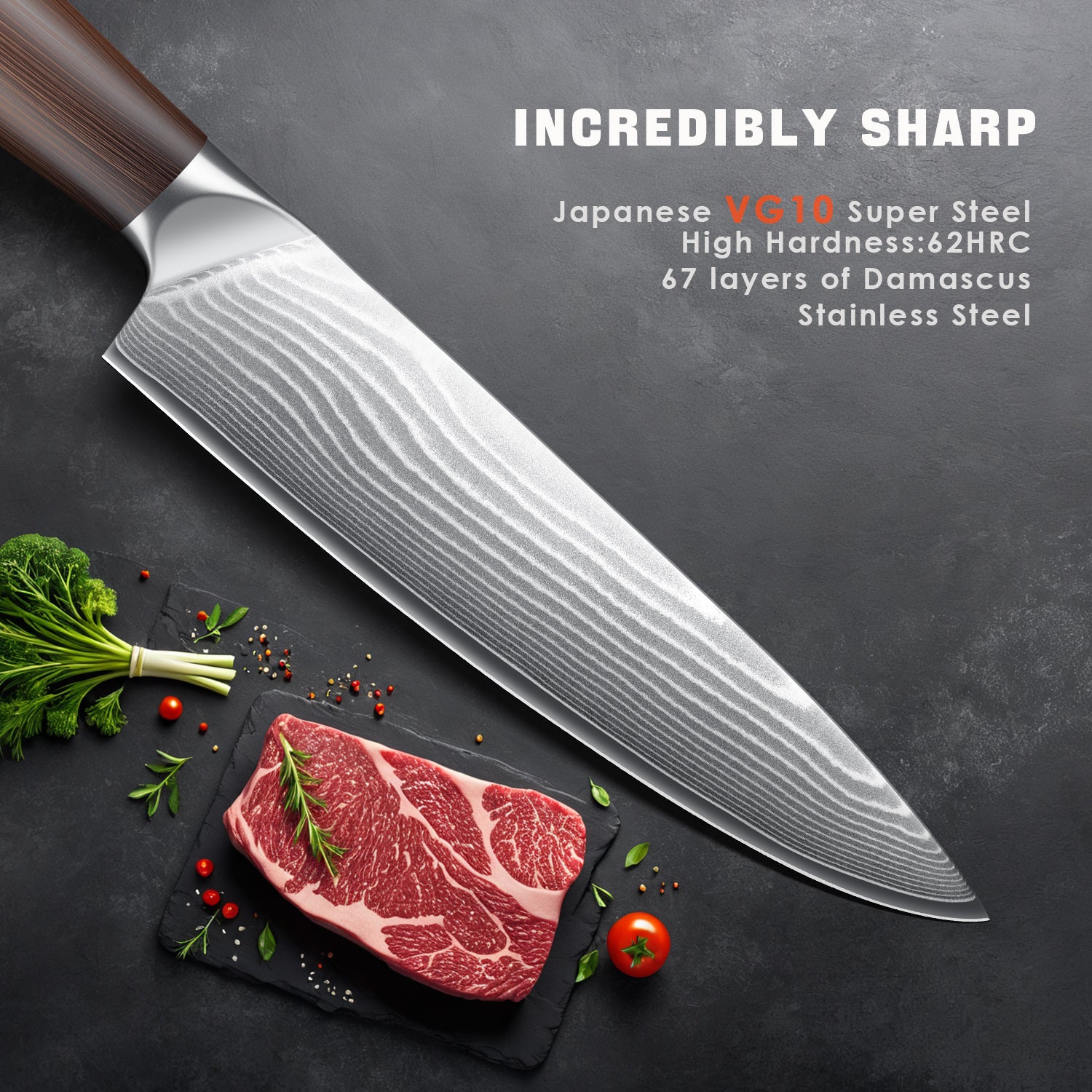 Professional Damascus Japanese VG10 Damascus Steel Super Sharp Kitchen Knife