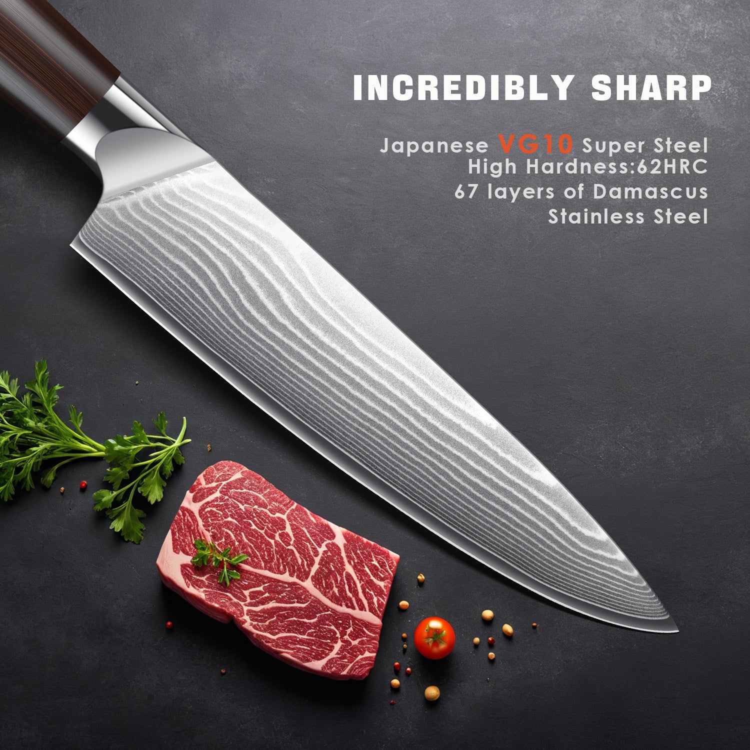 Professional Japanese VG10 Damascus Steel Super Sharp 8 Inch Kitchen Knife