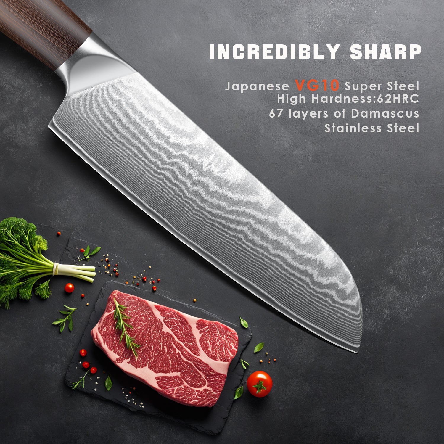 7 Inch Japanese Santoku Knife, Ultra Sharp High Carbon Stainless Steel Kitchen Knife